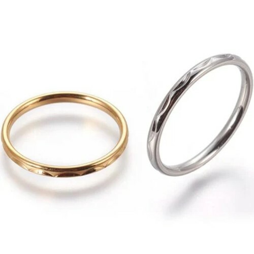 Silver or Plated Gold Ring Stainless Steel Etched Wedding Band 2MM – Style #1