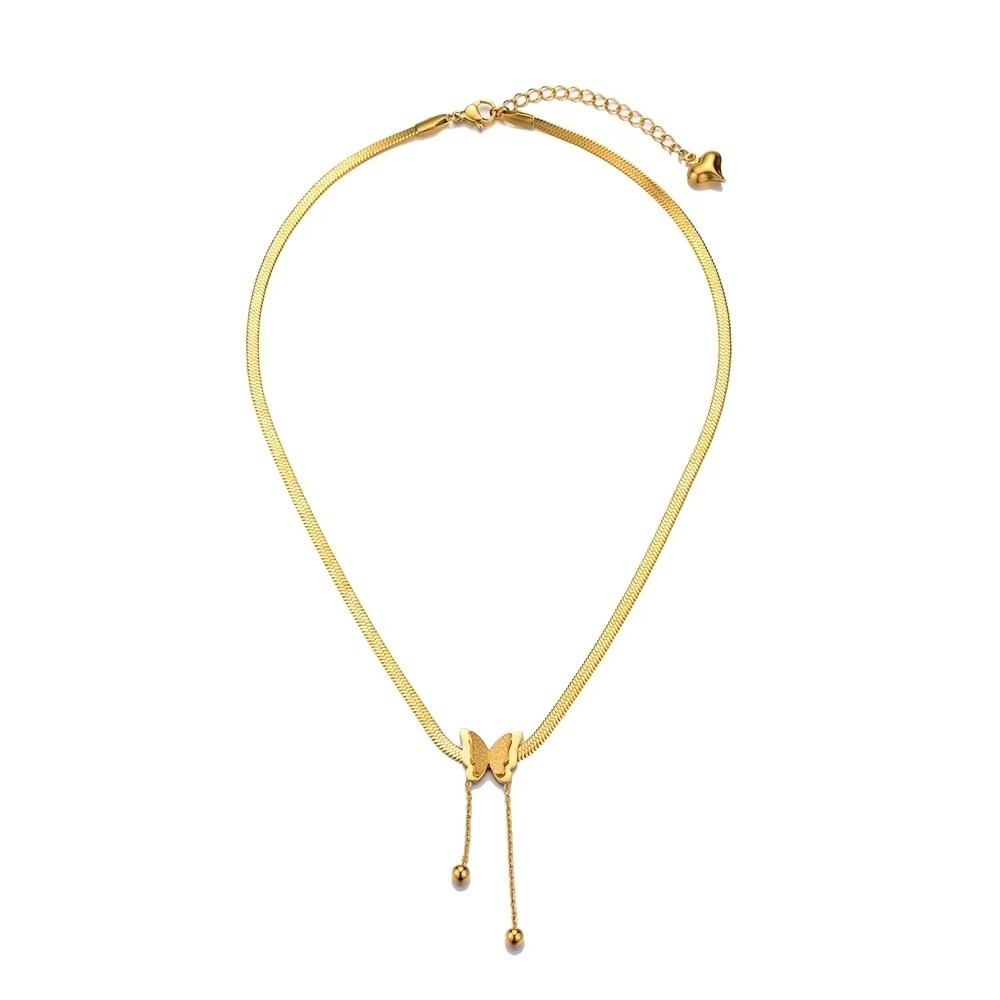 Vintage Butterfly Necklace Gold Stainless Steel Choker for Women