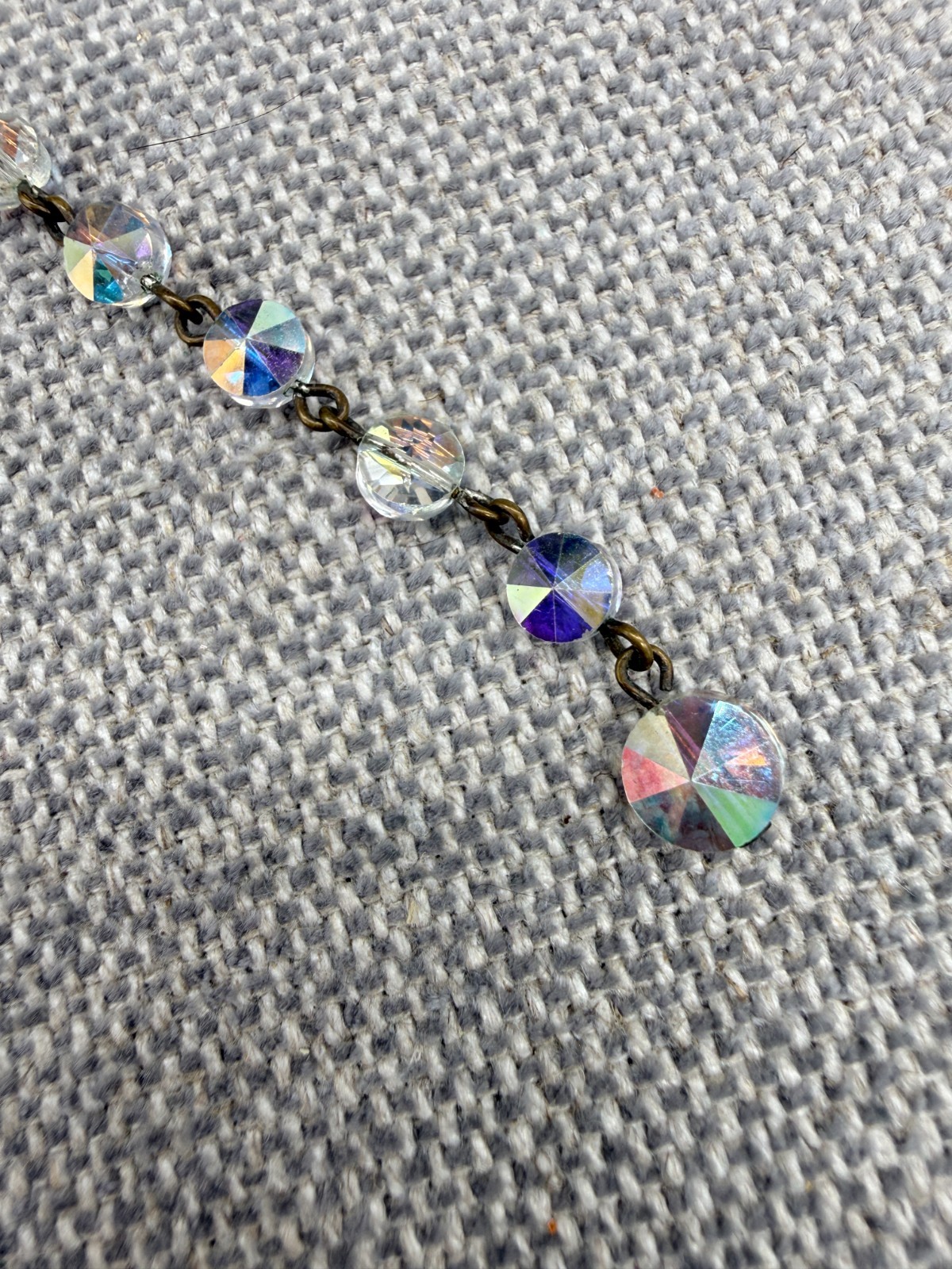 Vintage Necklace Earrings Jewelry Set Faceted AB Crystals Double Strand Clip Ons