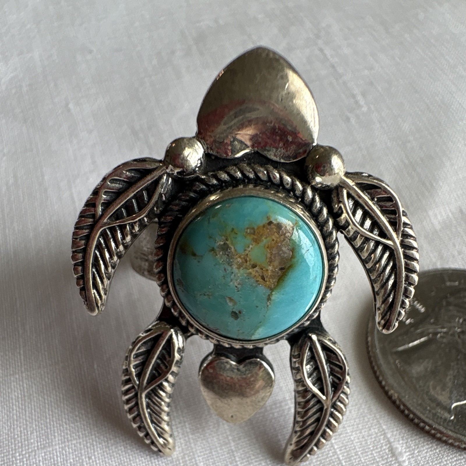 Mine 8 Turquoise 925 Sterling Silver Turtle Ring Size 7-9 adjustable
