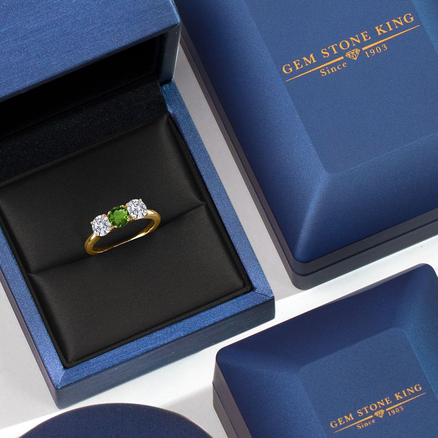 18K Yellow Gold Plated Silver Green Chrome Diopside and Lab Grown Diamond