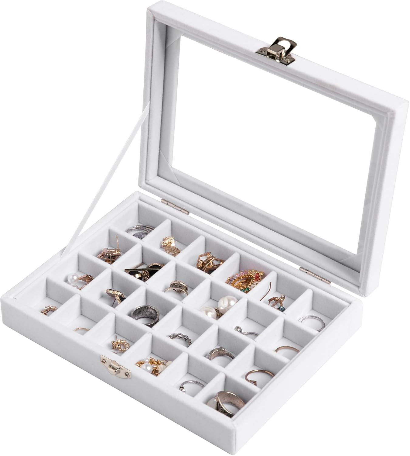 24 Grid Earring Organizer,Small Velvet Jewelry Tray with Lid | Portable Jewelry