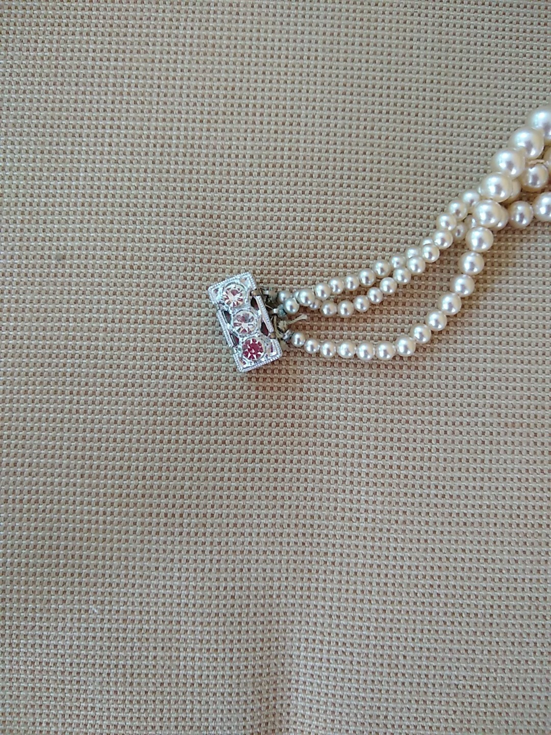 Vintage 3 Strand Faux Pearl Necklace 14 1/2 With 2 1/2 Extension & Bracelet