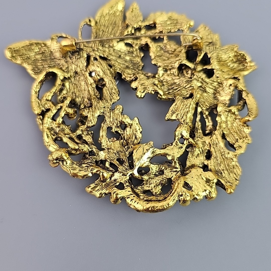 Large Garden Butterfly Brooch Vintage Rhinestone Statement Pin 3.75 in Tall