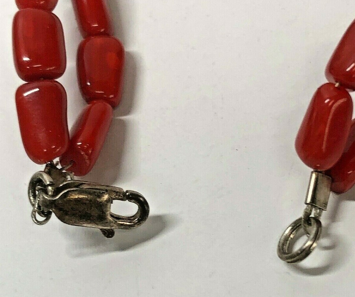 Sterling Silver Natural Beads Turquoise, Coral Necklace 19 1/2 inches