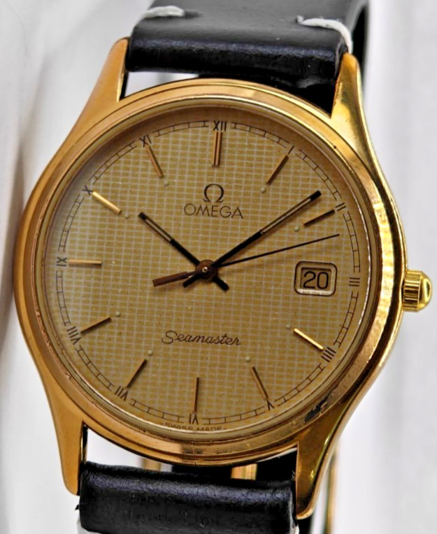 Vintage Omega Seamaster Quartz 196.0251 Cal 1430 Gold Waffle Honeycomb 35mm