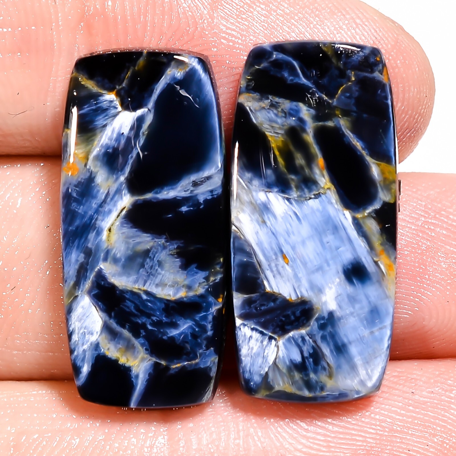 23.65Cts Natural PIETERSITE Pair Cabochon Pietersite Cushion Gemstone 11x24x4mm