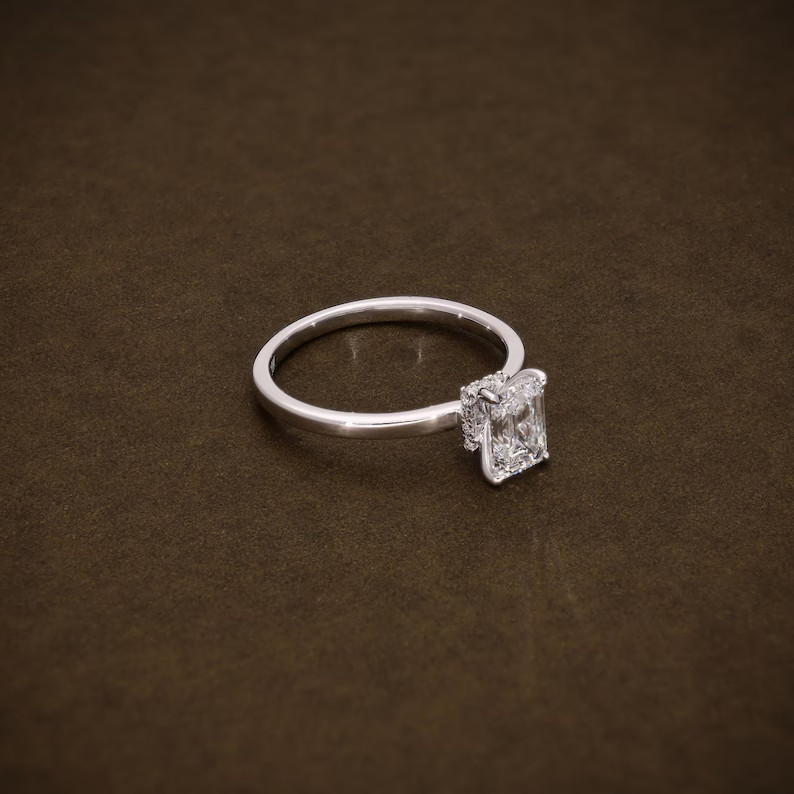 18KT White Gold Hidden Halo Emerald Cut Lab Grown Diamond Ring 1.20Ctw FG VVS-VS
