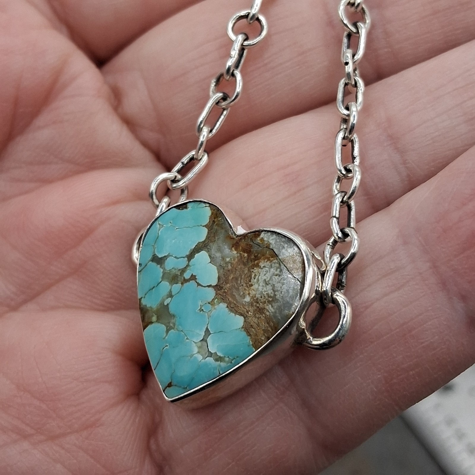 Number 8 Turquoise Bracelet Heart Sterling Silver Adjustable 5-7 Southwestern
