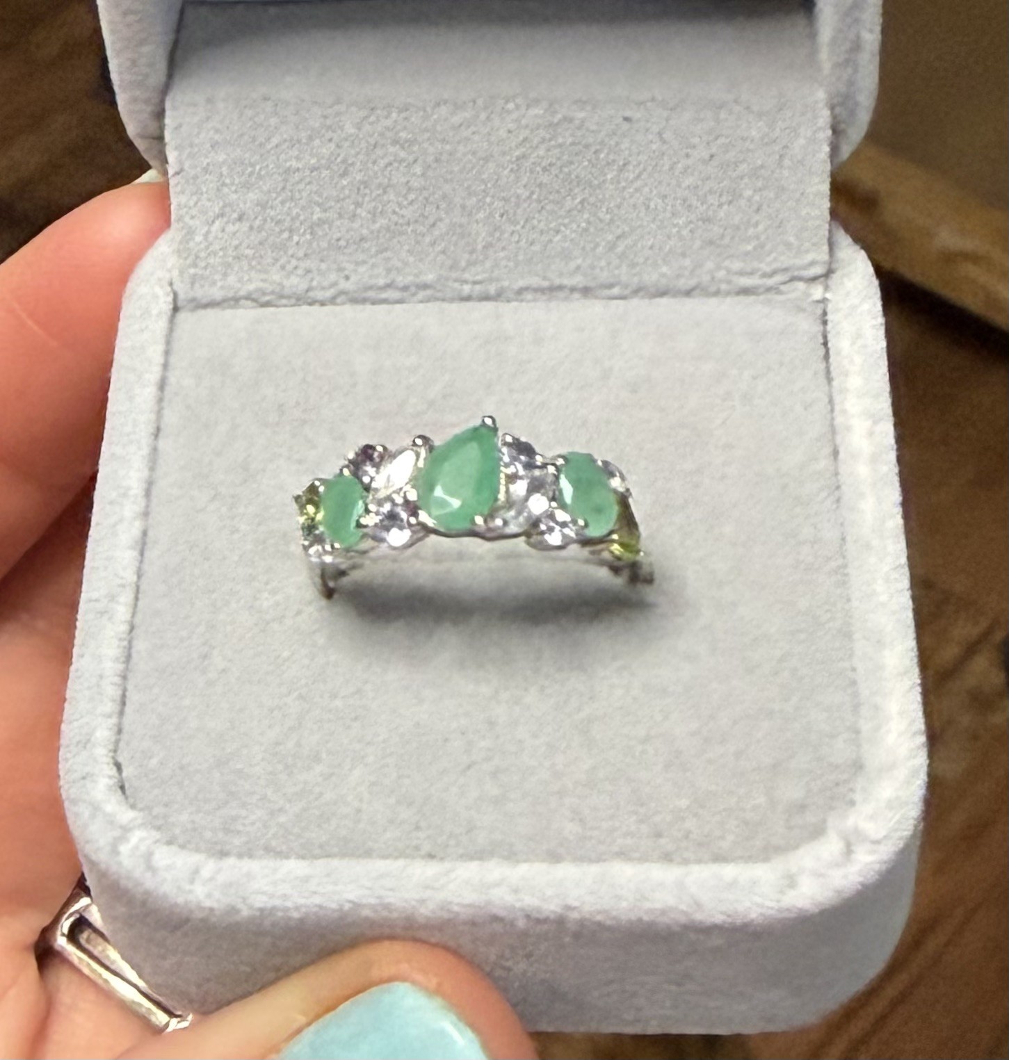 Unique! Natural Emerald, Tanzanite, Aquamarine & Peridot 14K Gold Ring Size 8
