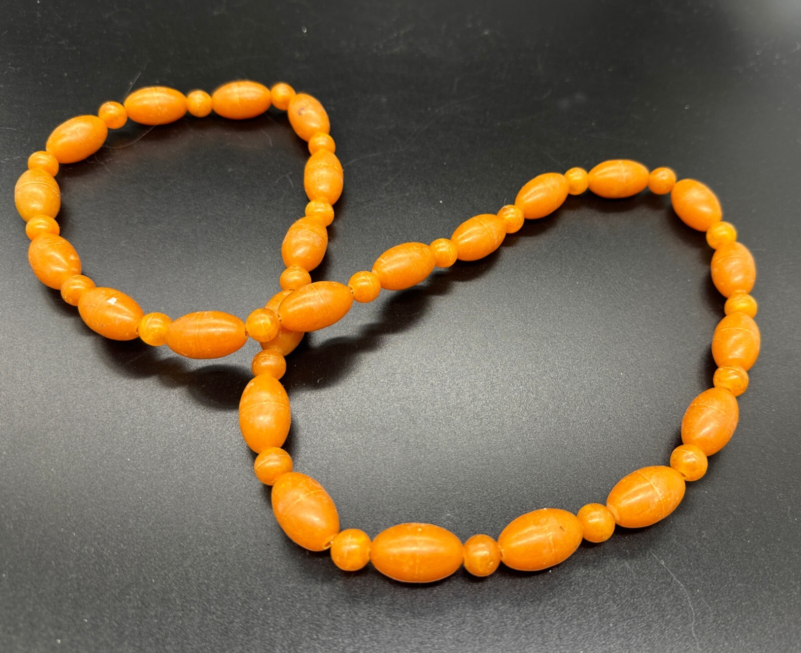 🙌Vintage plastic beads amber color imitation Length 40 cm (15.7 inches)ЮБ9