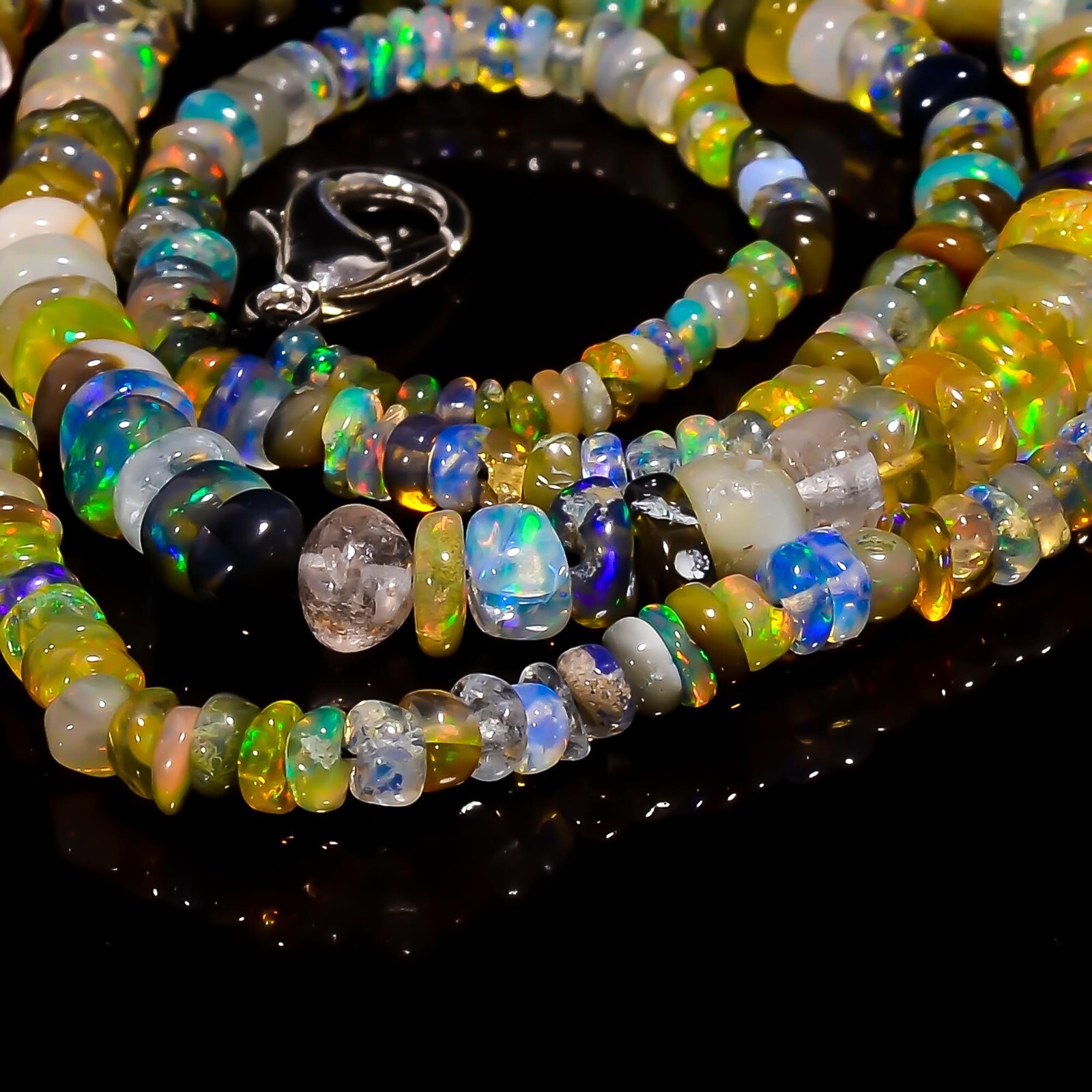 Natural Multi Ethiopian Opal Rondelle Smooth Beads 2X2 5X3mm Necklace 17″ A-5510