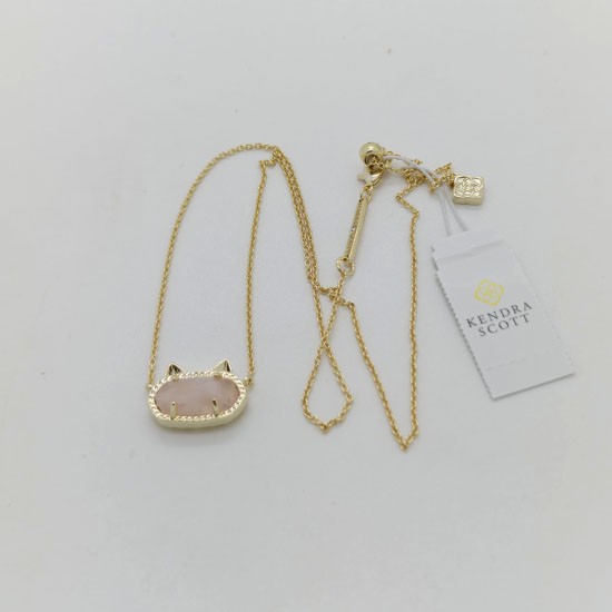 New Kendra Scott Elisa Gold Cat Kitty Pendant Necklace In Pink Quartz