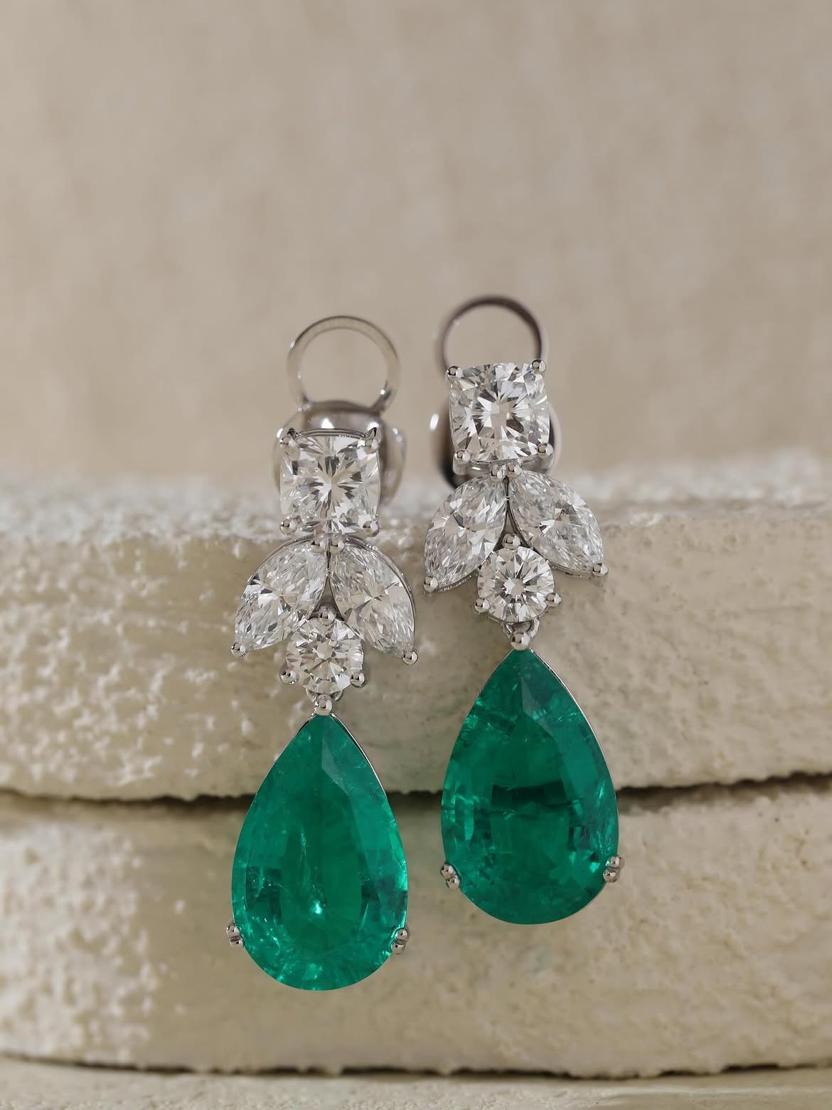 Premium 6.50 Ct Pear Cut Natural Emerald Diamond Stud Earrings 14K White Gold