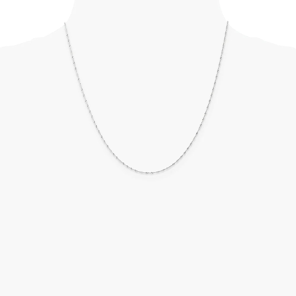 10K White Gold 1mm Carded Singapore Chain Necklace 16″-24″