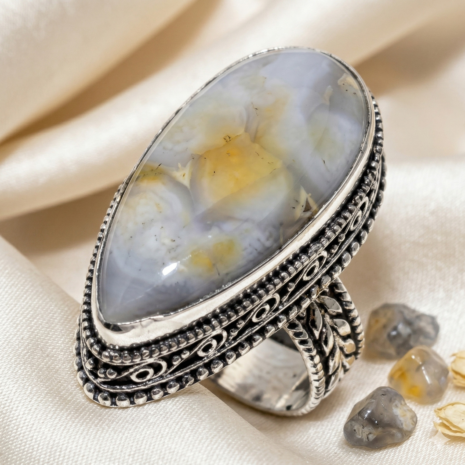 925 Silver Genuine Ocean Sea Jasper Sister Artisan Channel Set Boho Ring Jewelry