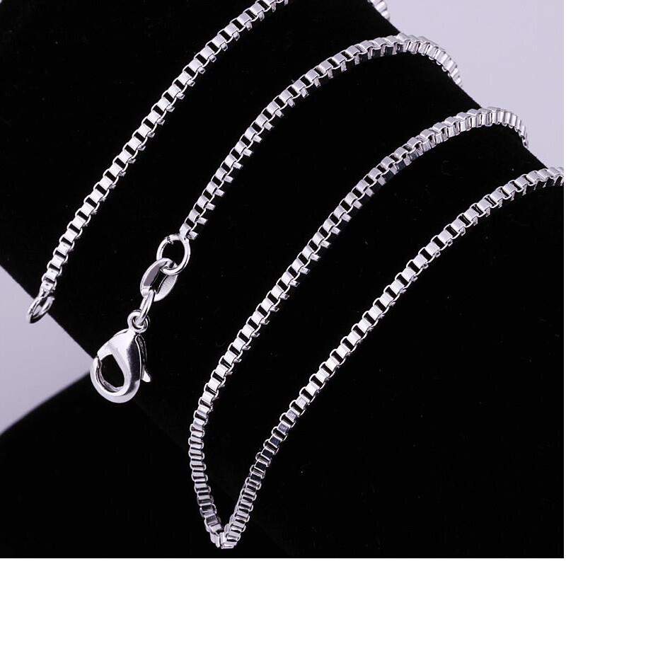 Real 925 Sterling Silver 1.4mm 16″ – 32inch Box Chain Necklace, Nickle/Lead-Free