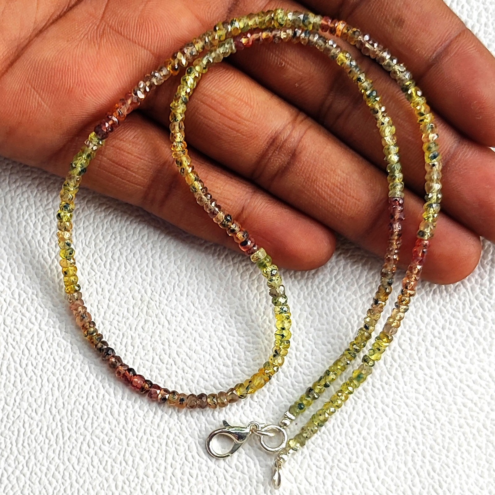 Songea 3.5mm Multi Sapphire Faceted Rondelle Gemstone Beads Necklace 17″