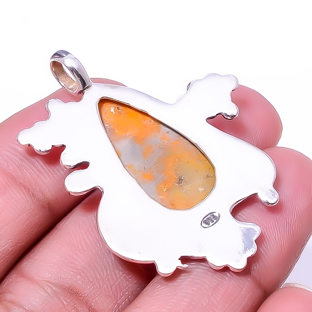 Natural Bumble Bee Jasper Oxidised 925 Sterling Silver Pendant 1.72″ P32