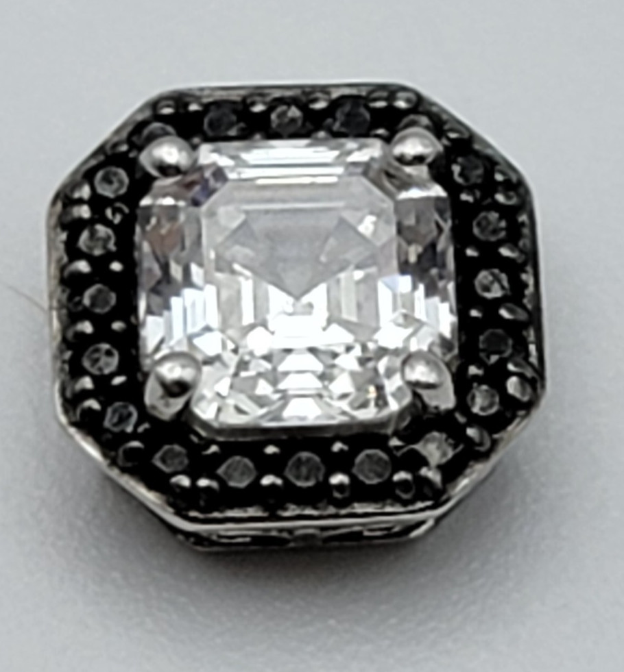 FE 925 Sterling Silver Clear & Black Cubic Zirconia Pendant 10.6mm Square
