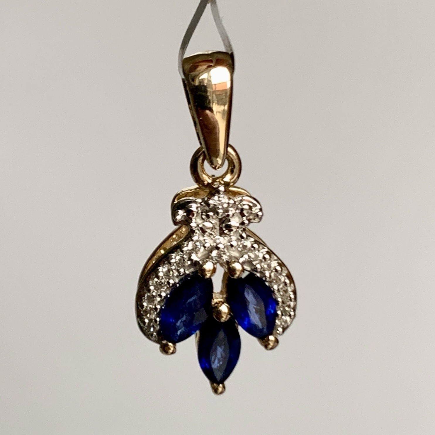 10ct Gold Sapphire Topaz Pendant 10k 417 Hallmarked 9ct 9K 375 1.85g 24 X 12mm