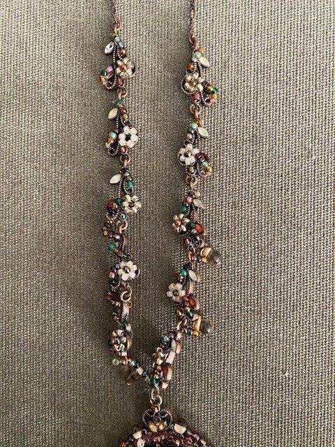 Vintage Copper Beaded Pendant Necklace Brown Golden Tones Old Czech Marked 