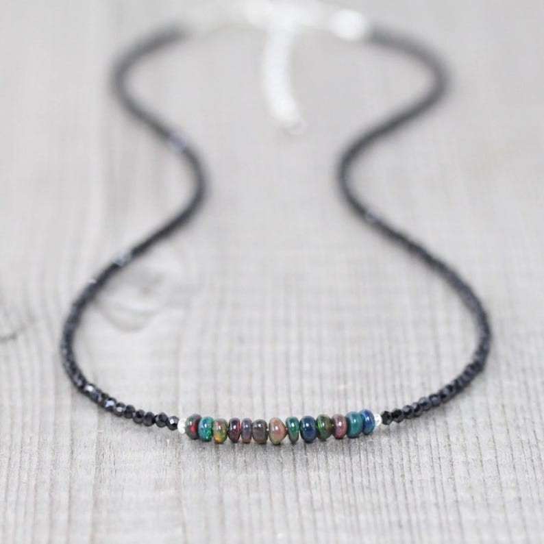 AA+ Natural Black Sapphire & Black Opal Beads Necklace In925Silver Woman Jewelry