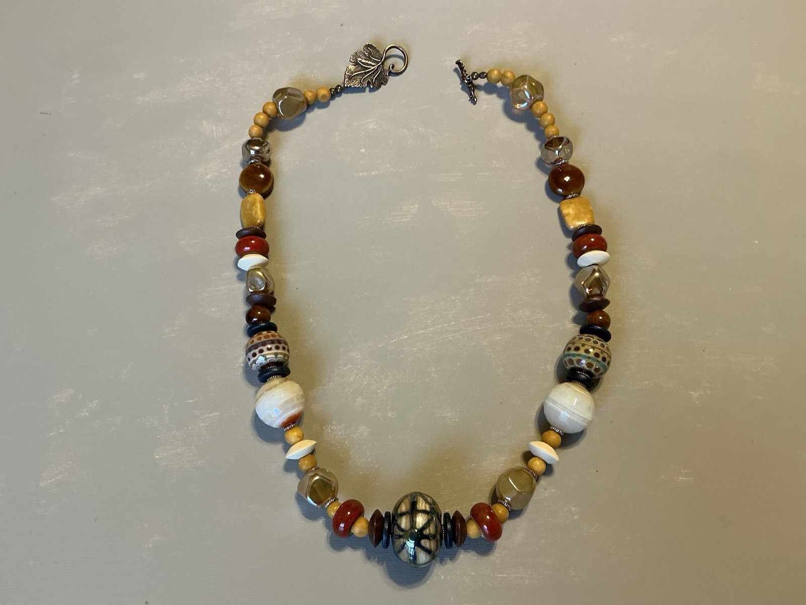 Chunky Stone Statement Necklace Earrings Set Earthy Boho Artisan Beaded Mixed