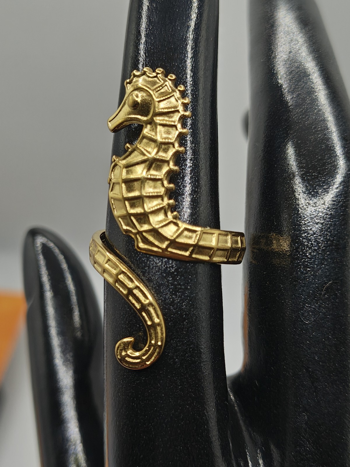 18K Gold Plated 304 Stainless Steel Beach Seahorse Adjustable Bypass Ring Size 7