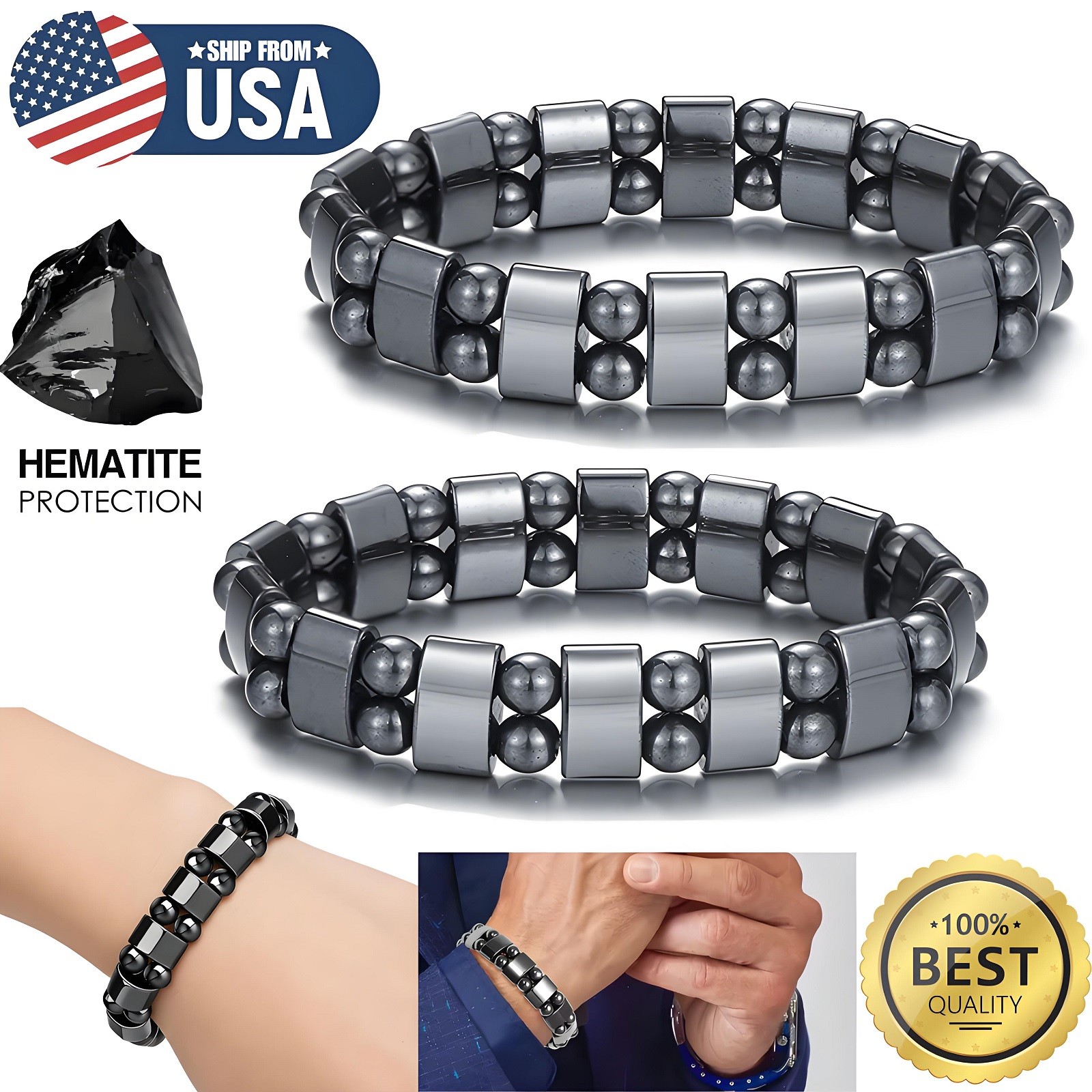 Hematite Bracelet Men Natural Stones Handmade Bracelets Women Powerfull Bracelet