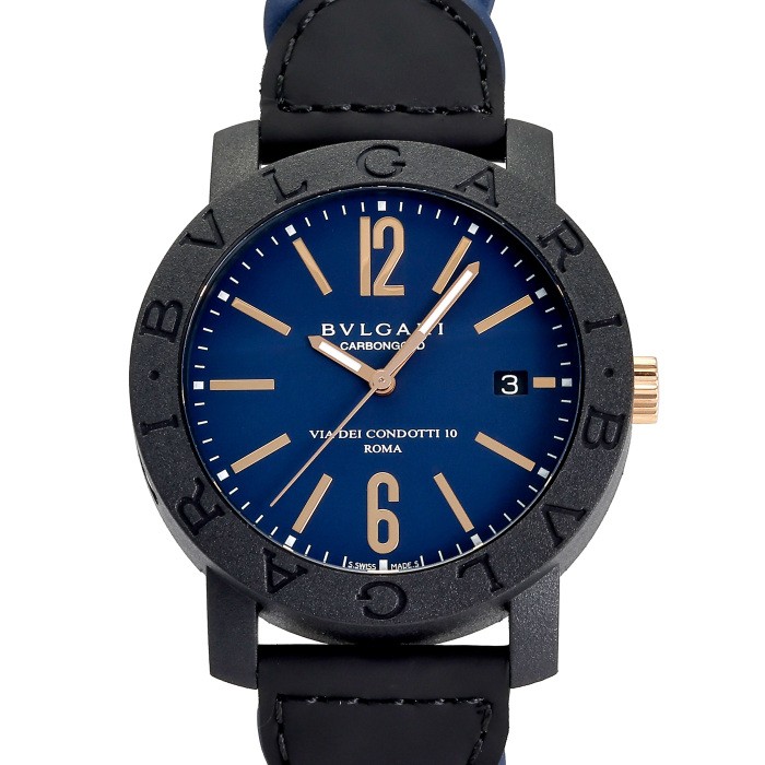 Bvlgari Bulgari BBP40C3CGLD Carbon K18Pink Gold Leather 40.0mm Blue Dial #YKW938