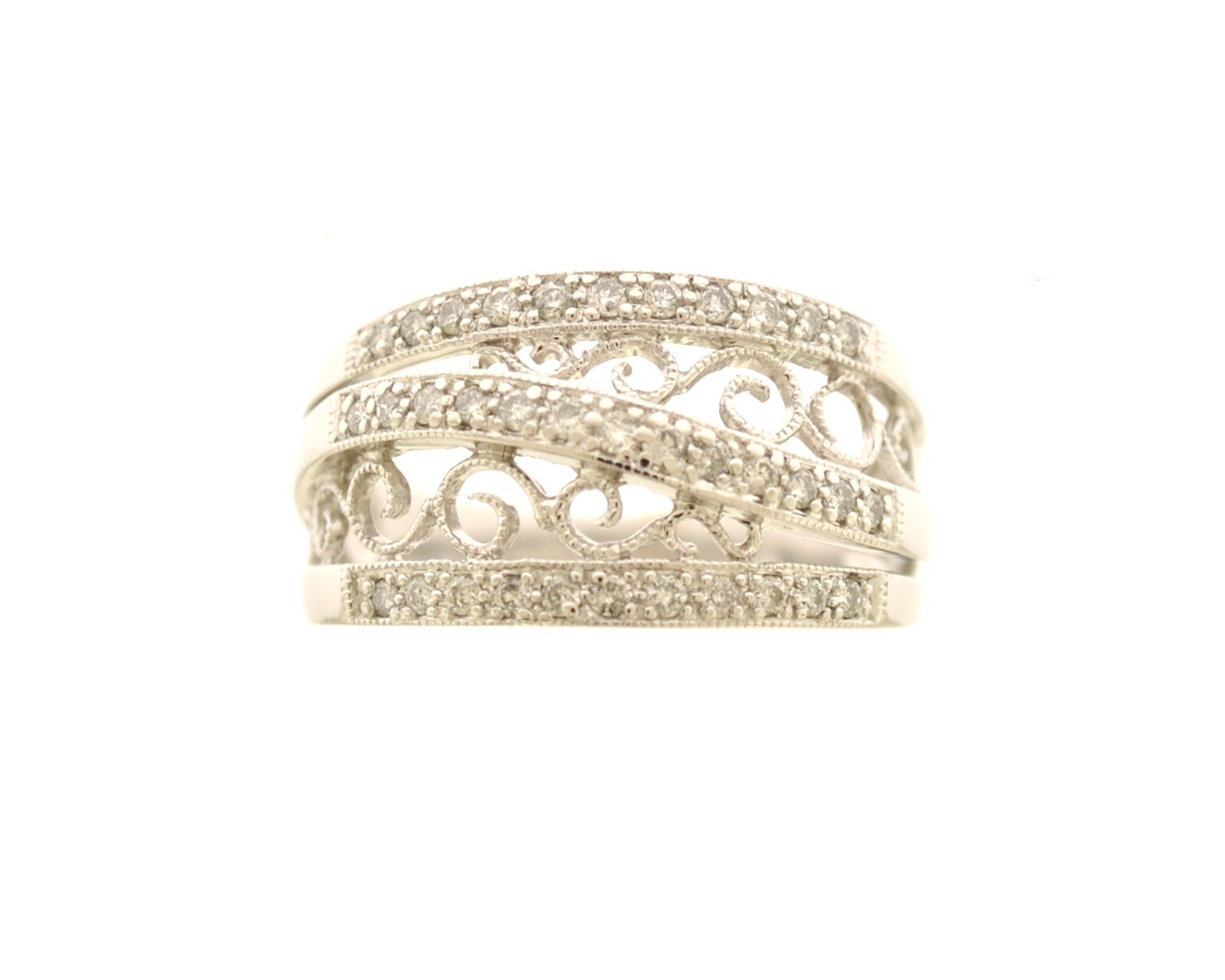 14K White Gold 11.50mm Wide .25 Carat Round Diamond Filigree Band