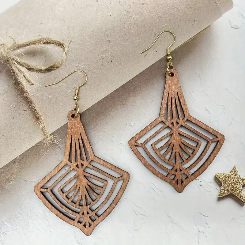 Wooden Hollow Earrings -As pictured
