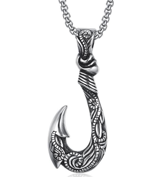 New Mens Hawaiian Fishing Fish Hook Pendant Necklace Steel Jewelry