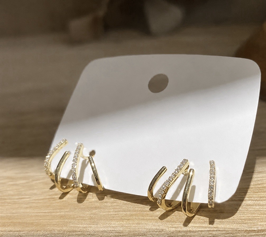 Wave Stud Earrings, CZ Ear Cuff Style Earrings, Modern Curved Line Earrings,051