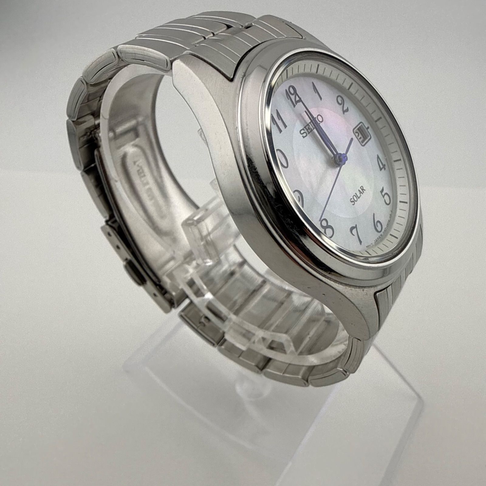 SEIKO V147-0AD0 Solar Quartz Watch Unisex Working Condition Short Band