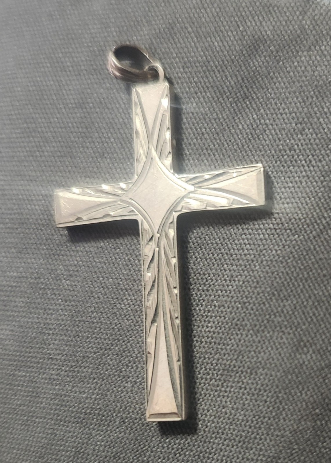 10K Yellow Gold Signed ESEMCO Etched Cross Pendant 1.18 Inch Long, 3/4 Inch Wide