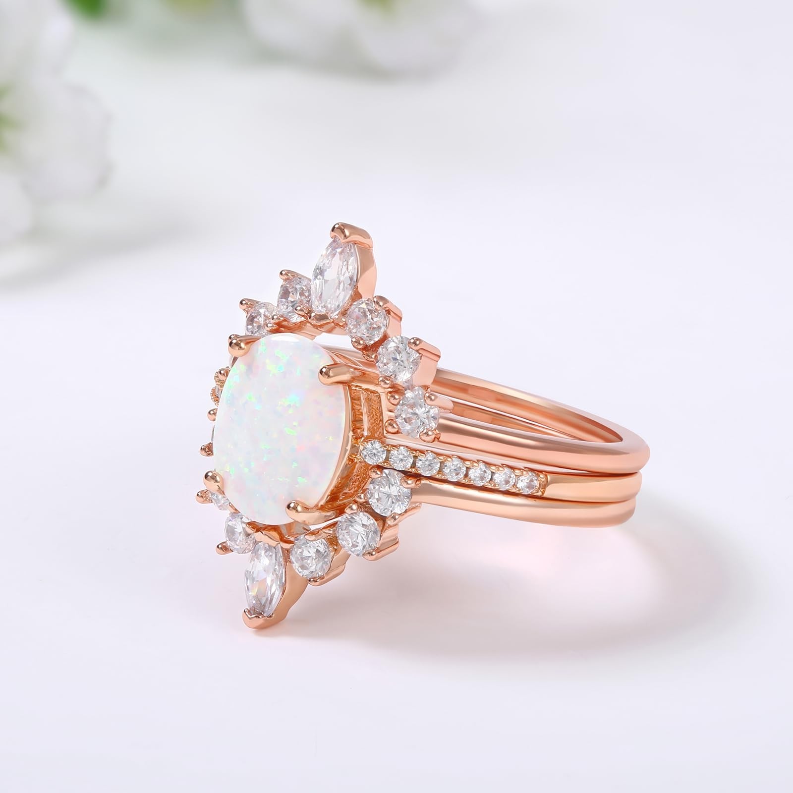 Fashion Stackable Rings Engagement Rings 3Pcs Opal Rings Set for Women Weddin…