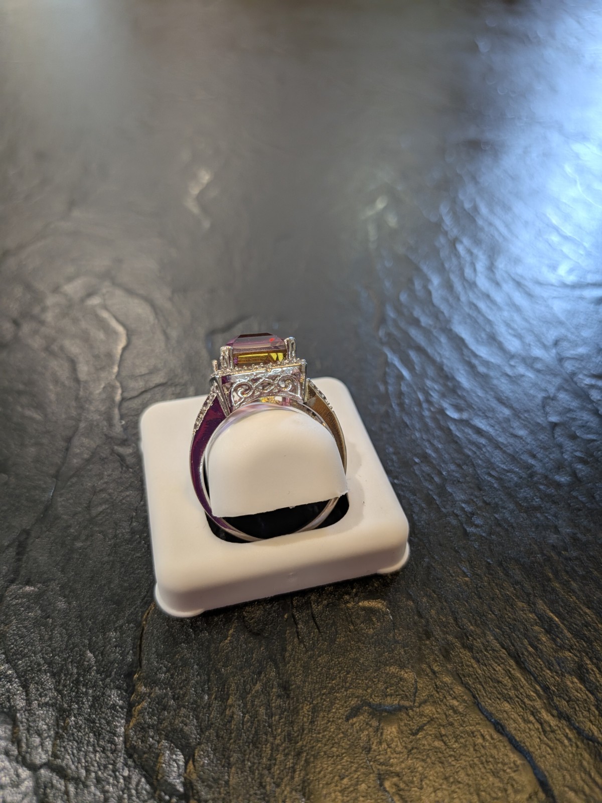 S925 Halo Cocktail Ring Size 11 Emerald-Cut Multicolor Rectangle Stone
