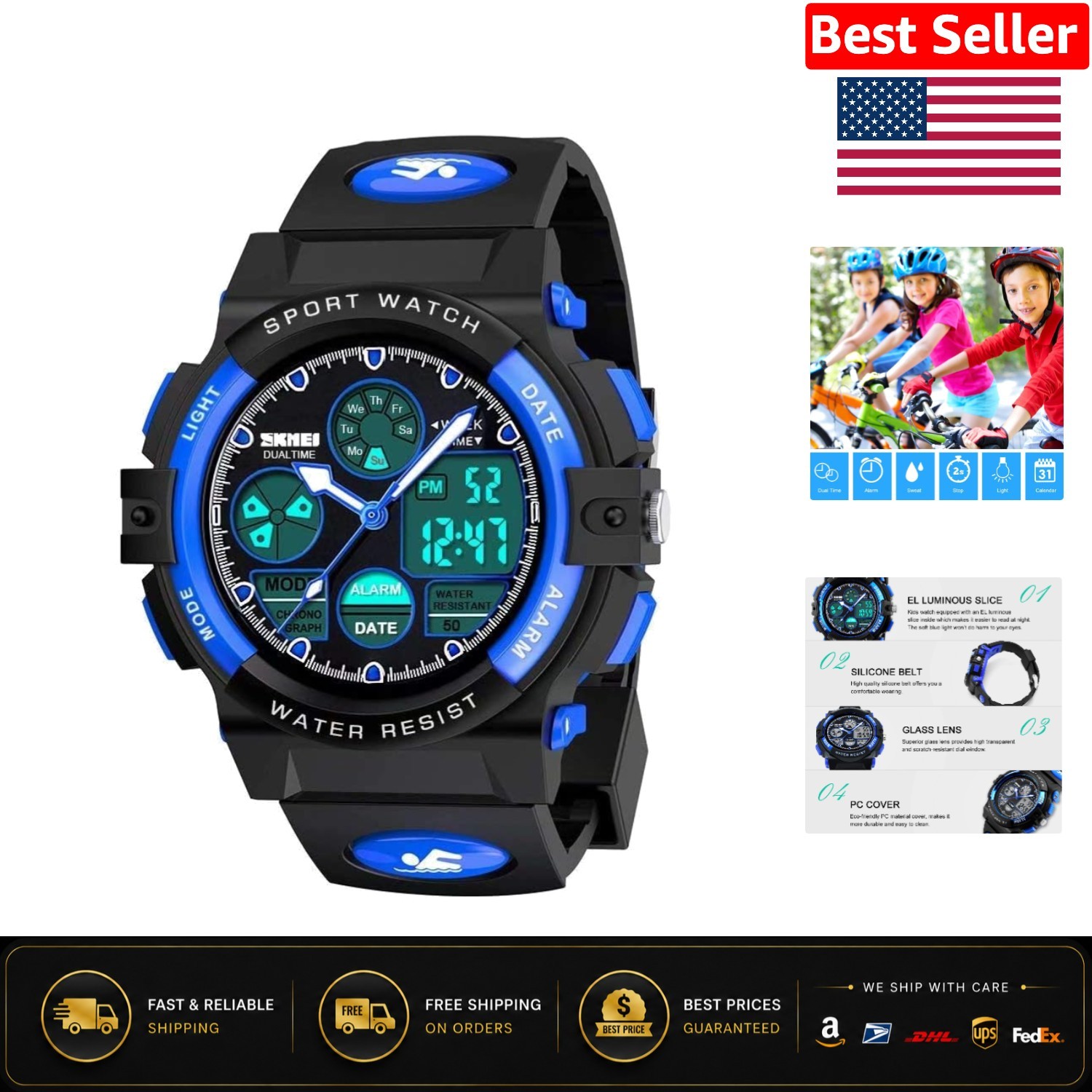 Multi-Function Kids Sport Watch with EL Night-Light – Perfect for Ages 5-16