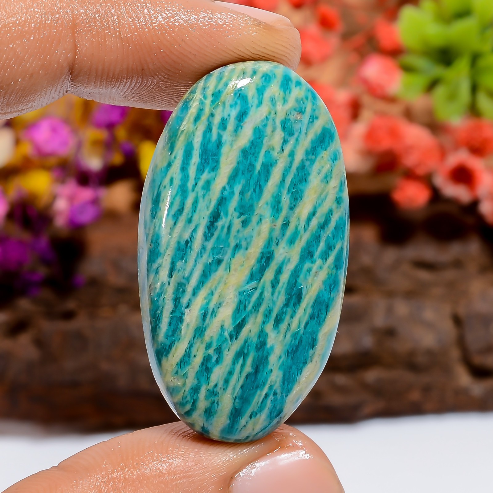 49Ct Green Amazonite Oval Cab 39X21mm Loose Gemstone