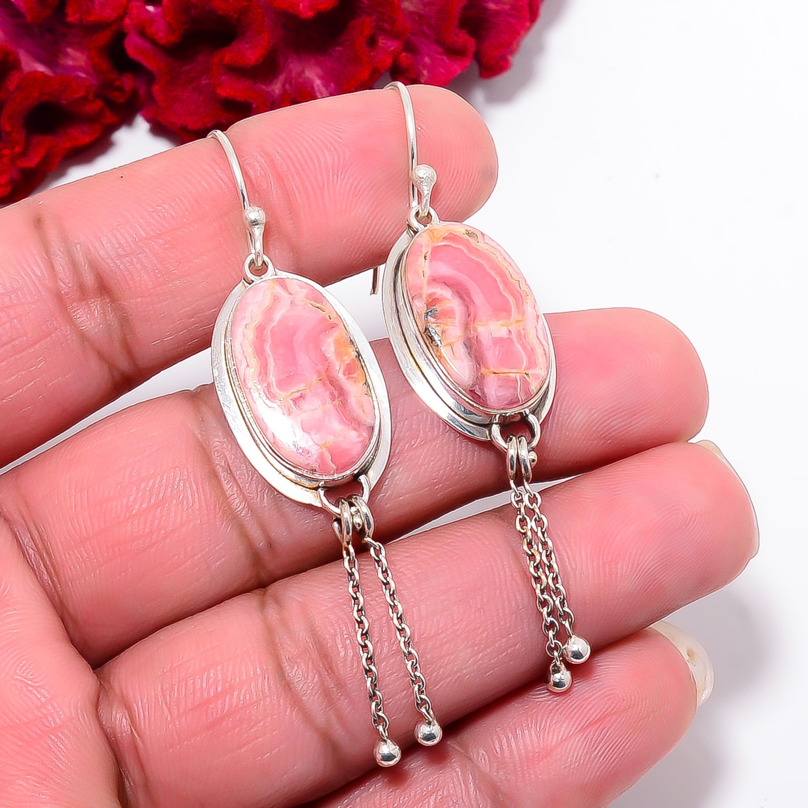Rhodochrosite – Argentina 925 Sterling Silver Chandelier Earring 2.54″ E29411123