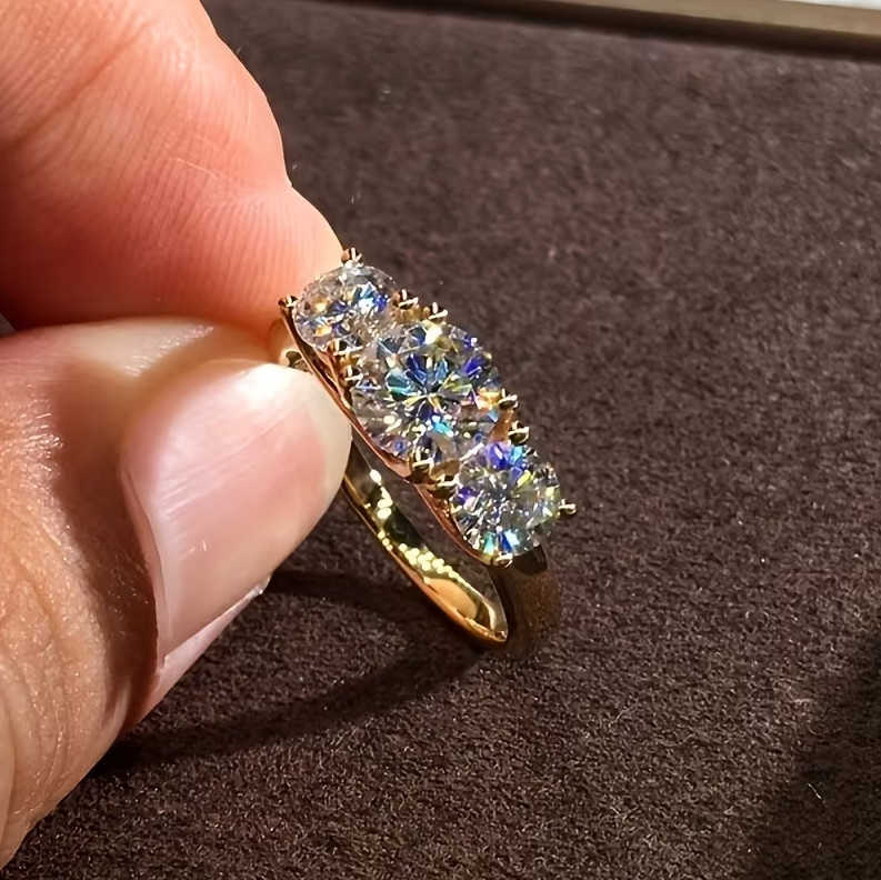 2.0 CTW Round Cut Moissanite Three Stone Engagement Ring Solid 14K Yellow Gold