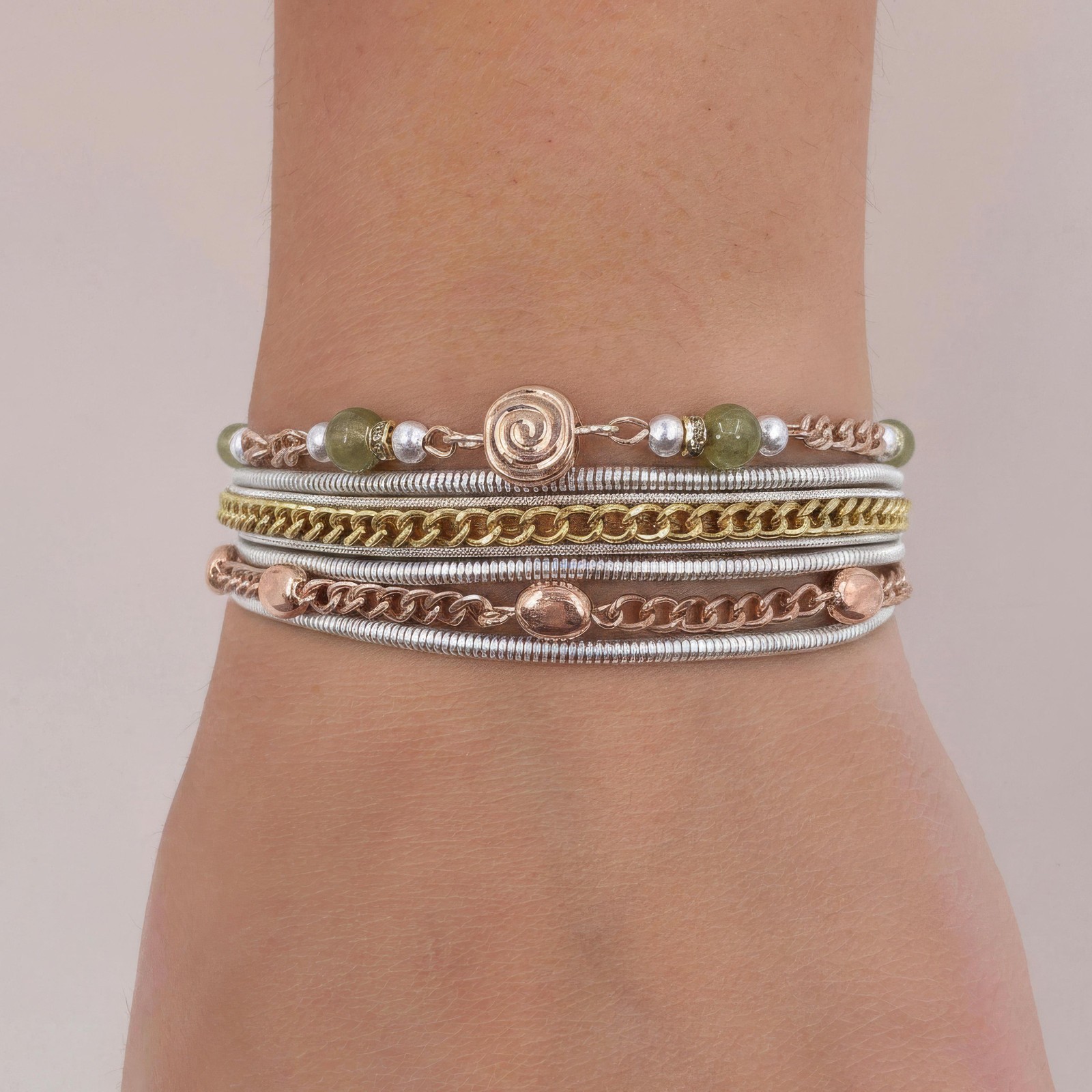 Swirl Disc Semi-Precious Beads Multichain Magnetic Bracelet