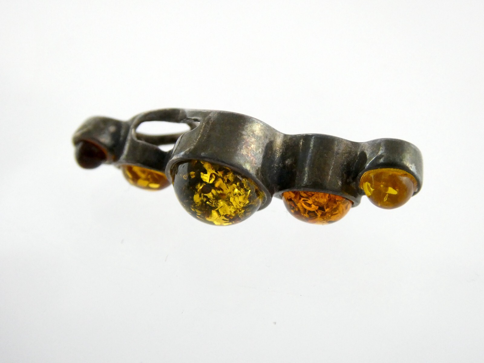Sterling Silver Yellow Green Orange Amber Slide Pendant 925 2.8g 1 1/8 Inches