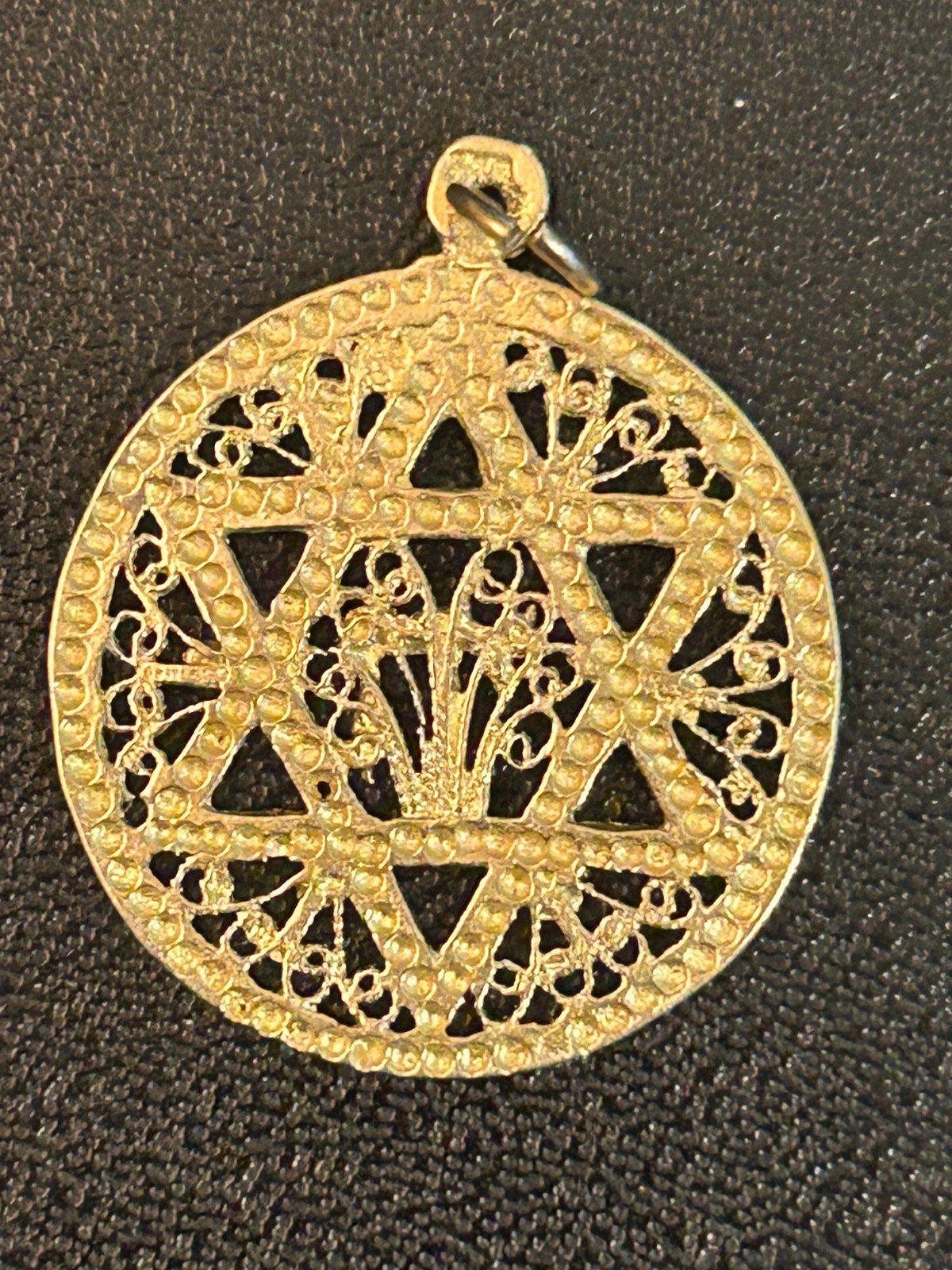 Vintage 14K Yellow Gold 585 Filigree Star of David Pendant Chai 2.56g Circular
