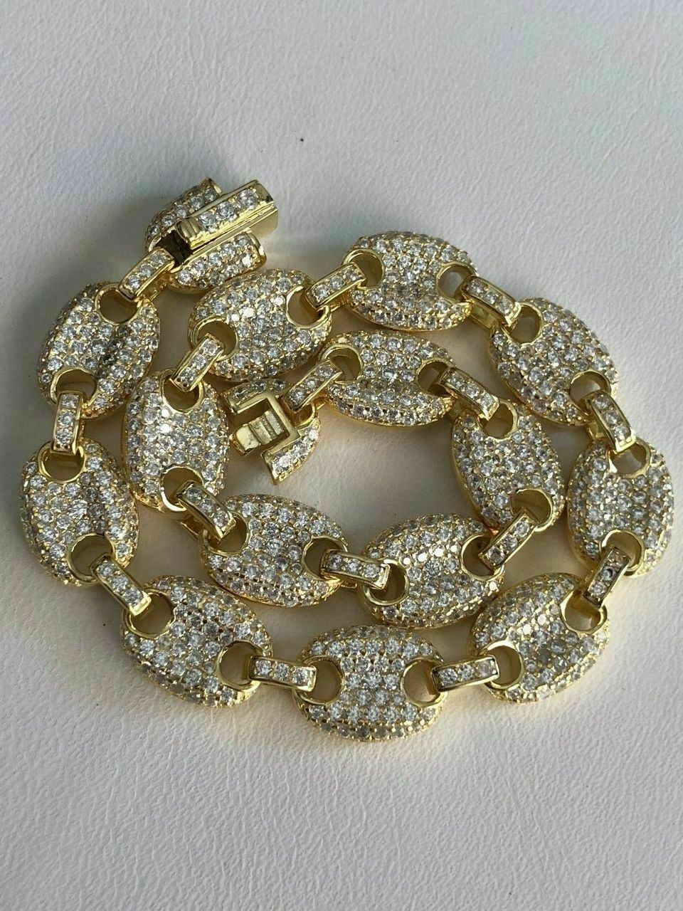 8mm Gucci Link Bracelet 14k Gold Plated Solid 925 Sterling Silver CZ Mariner ICY