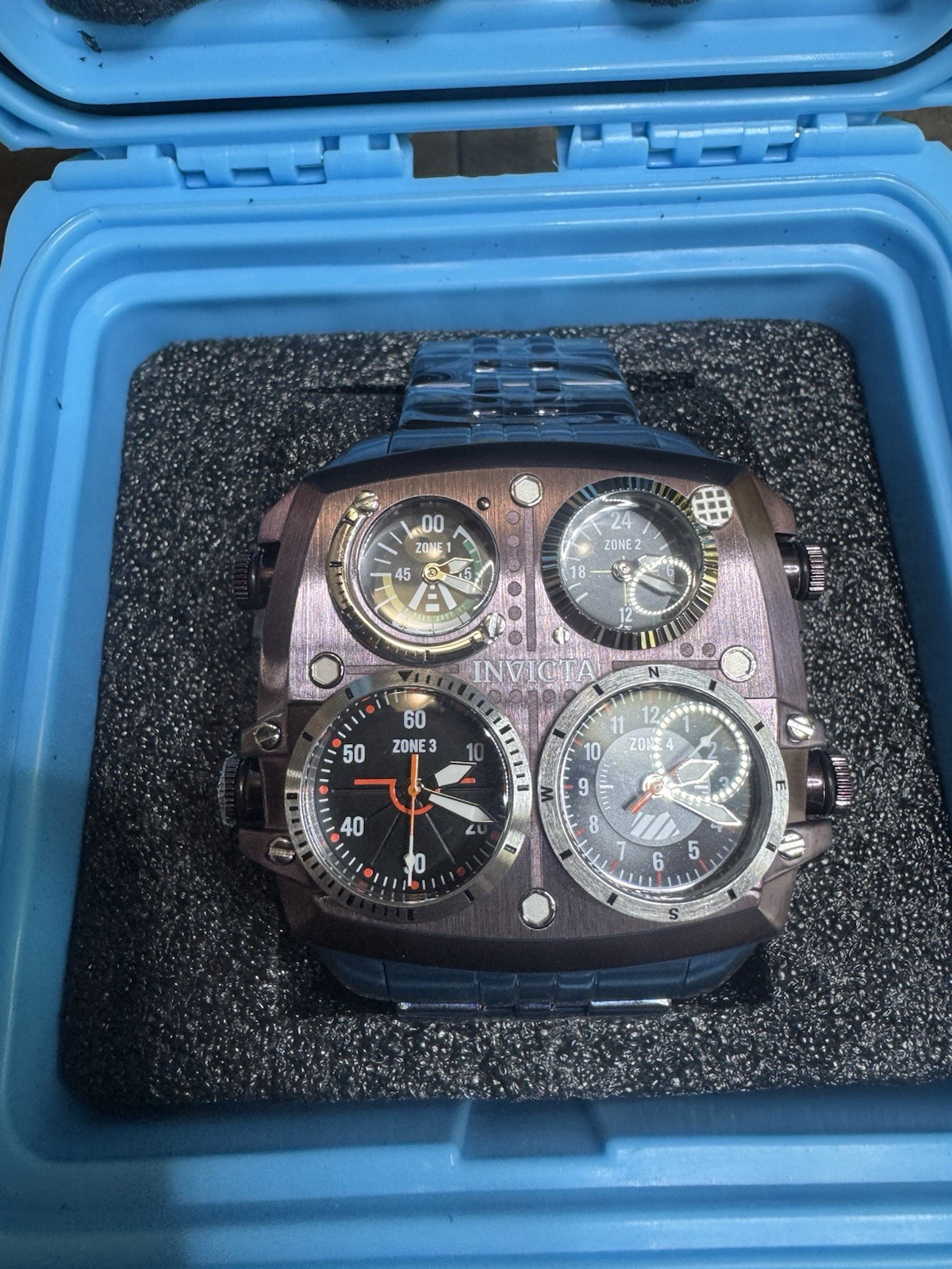 🔥NEW🔥Invicta Aviator ZULU 4 Time Zones 50mm Light Brown 50660 W/ Impact Case