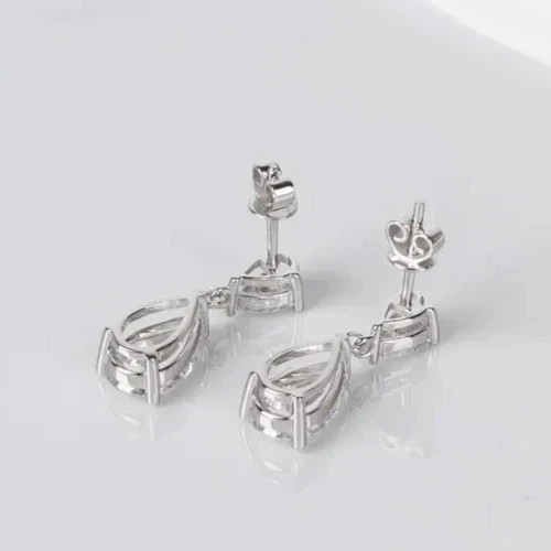 4 CT Pear F-VS1 Lab Grown Diamond Women Drop Dangle Earrings 14K White Gold