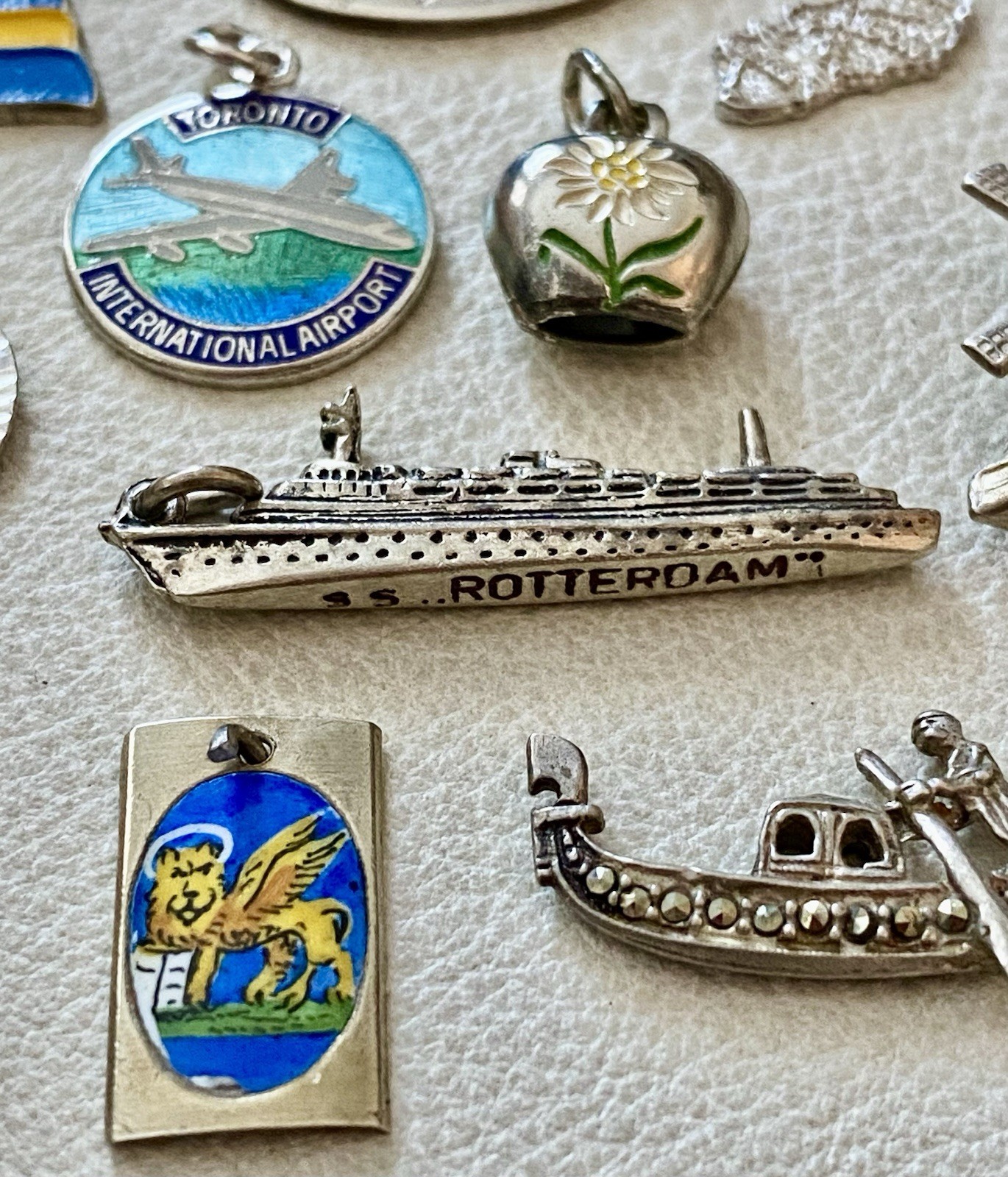 Vintage Sterling Silver & Brass World Travel & Map & Shield Charms CHOICE